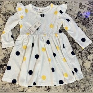 PatPat White Dress with Yellow and Black Polka Dots